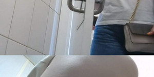 Compilation of women caught peeing in public toilet by hidden camera (Market Toilet 2023_141-150)