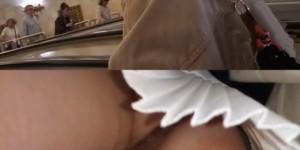 Upskirts N 4371-4385 (Upskirt voyeur videos with girls teasing with their butts on the escalator)